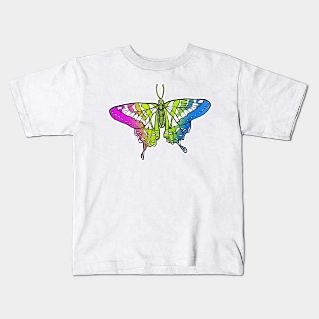 Pansexual Pride Butterfly Kids T-Shirt by Queer Menagerie